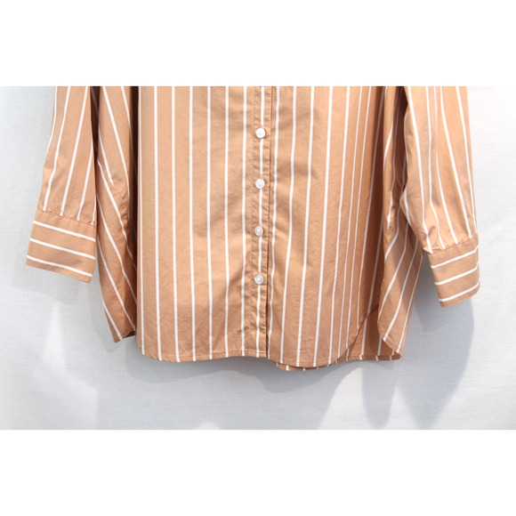 J Jill Top Academia Casual Womens Oversize MP Beige Striped Collar Button-Up - Picture 3 of 8